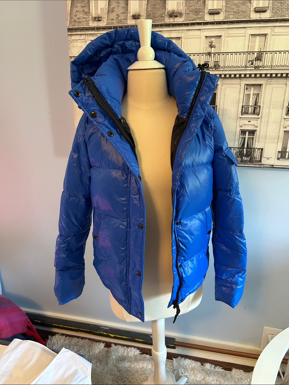 Aqua Shiny Royal Blue Hooded Puffer Jacket